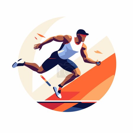 Téléchargez les illustrations : L'homme qui court. Athlète en tenue de sport. Illustration vectorielle plate - en licence libre de droit