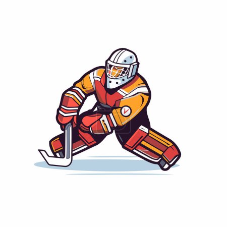 Illustration for Ice hockey player with the stick and puck. cartoon vector illustration. - Royalty Free Image