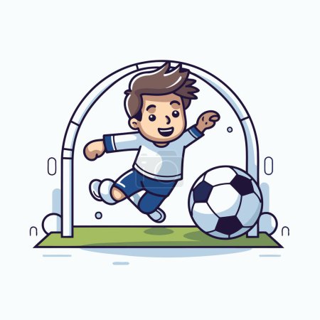 Ilustración de Jugador de fútbol corriendo a la portería con pelota. ilustración vector de dibujos animados. - Imagen libre de derechos