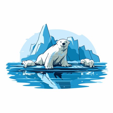 Téléchargez les illustrations : Ours polaire avec des oursons sur l'eau. Illustration vectorielle. - en licence libre de droit
