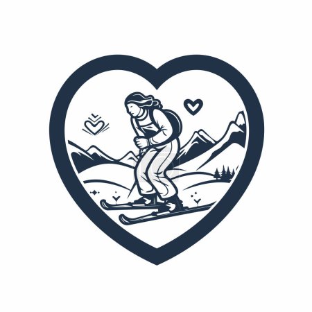 Téléchargez les illustrations : Illustration vectorielle d'un snowboardeur en forme de cœur - en licence libre de droit