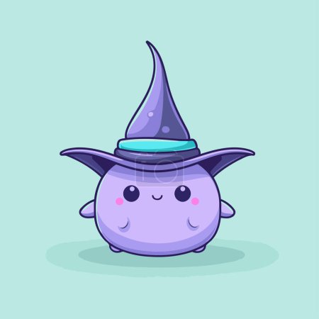 Illustration for Cute purple witch hat. Vector illustration in cartoon style. Halloween character. - Royalty Free Image