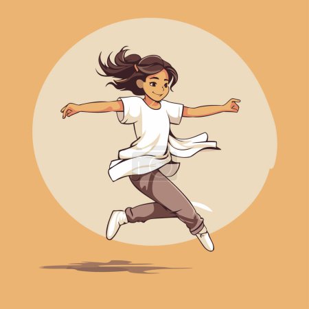 Téléchargez les illustrations : Illustration vectorielle d'une jeune fille dansant hip-hop en mouvement. - en licence libre de droit