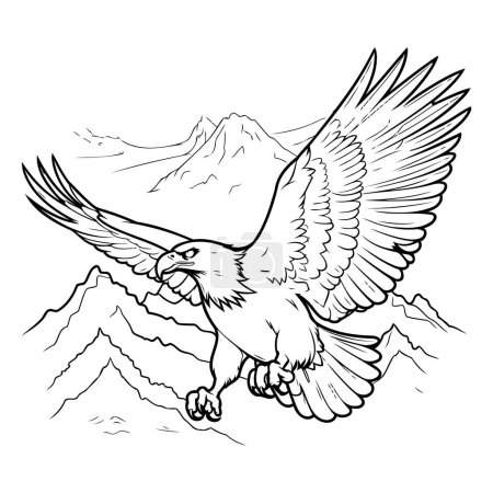Águila volando por las montañas. Ilustración vectorial. Dibujo a mano alzada.