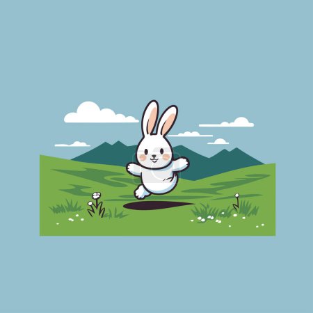 Ilustración de Conejo en el prado. Lindo vector de dibujos animados ilustración. - Imagen libre de derechos
