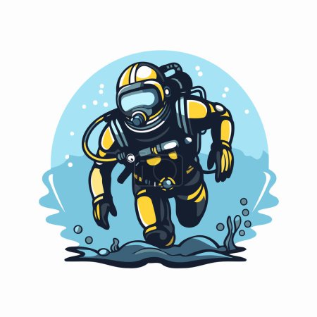 Illustration for Scuba diver on the background of the sea. Vector illustration. - Royalty Free Image