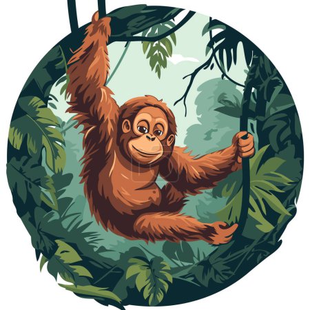 Orangutan in the jungle. Vector illustration in cartoon style.