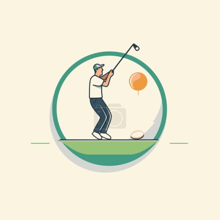 Illustration for Golfer playing golf. Vector illustration in flat design style. - Royalty Free Image