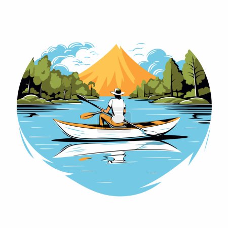 Illustration for Fisherman in a boat on the lake. Vector illustration. - Royalty Free Image