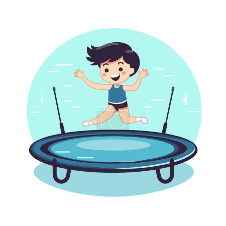Téléchargez les illustrations : Joli petit garçon sautant sur le trampoline. Illustration vectorielle. - en licence libre de droit