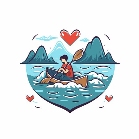 Illustration for Couple in a canoe on the lake. Cartoon vector illustration. - Royalty Free Image