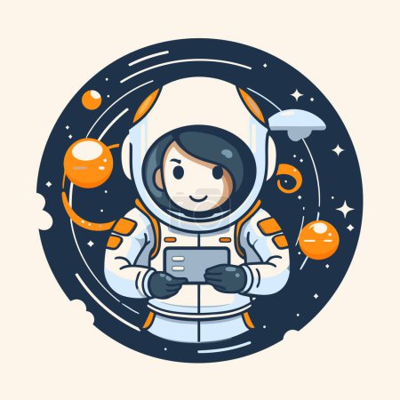 Illustration for Astronaut in outer space vector illustration. Flat design style. - Royalty Free Image
