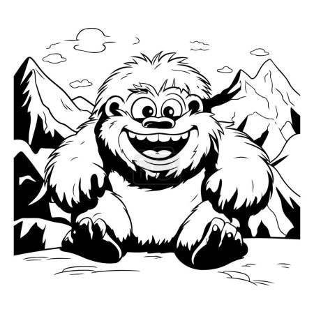 Téléchargez les illustrations : Mascotte de Gorille - Dessin animé noir et blanc Illustration - en licence libre de droit