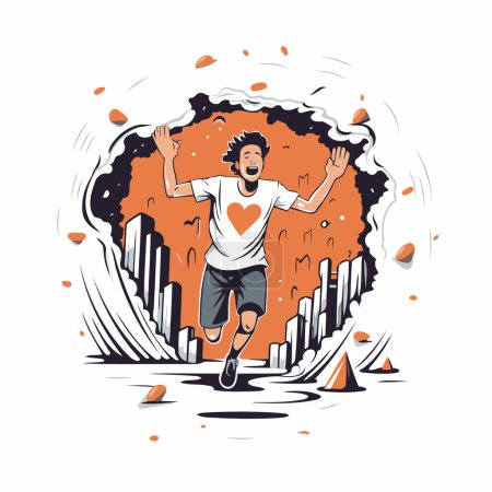 Illustration for Running man in the city. Vector illustration of a marathon runner. - Royalty Free Image
