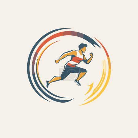 Illustration for Running man logo design template. Athlete running vector logo. Modern running logo. - Royalty Free Image