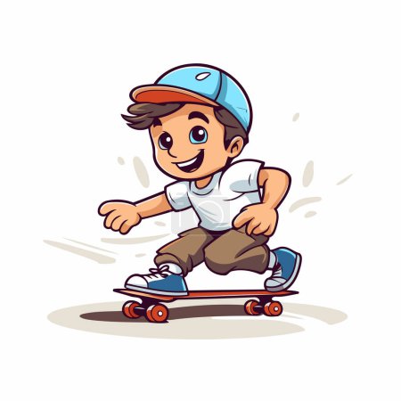 Illustration for Cartoon boy riding on skateboard. Vector illustration isolated on white background. - Royalty Free Image