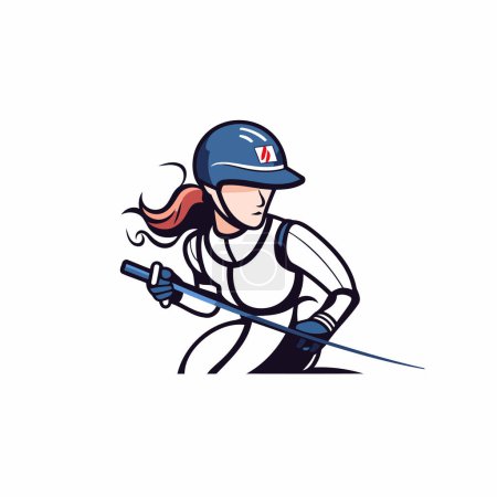 Téléchargez les illustrations : Illustration vectorielle d'une fille dans une casquette de baseball avec un bâton. - en licence libre de droit