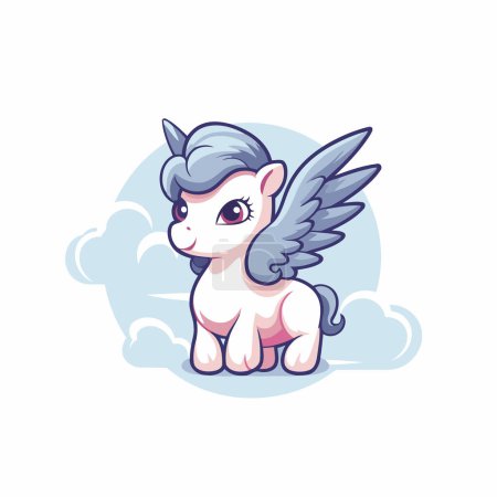 Illustration for Cute cartoon unicorn with wings on white background. Vector illustration. - Royalty Free Image
