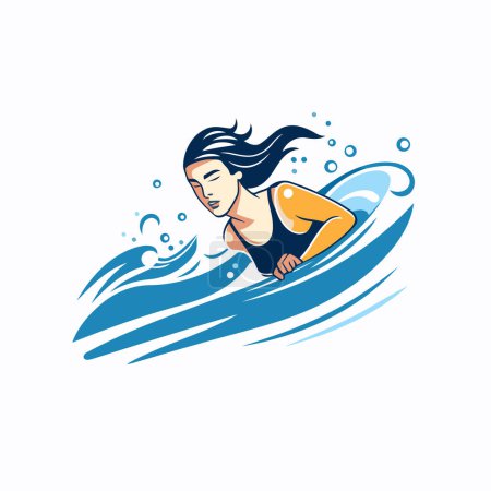 Illustration for Surfer girl on the wave. vector icon isolated on white background - Royalty Free Image