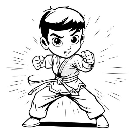 Illustration for Karate boy. Black and white vector illustration for coloring book. - Royalty Free Image