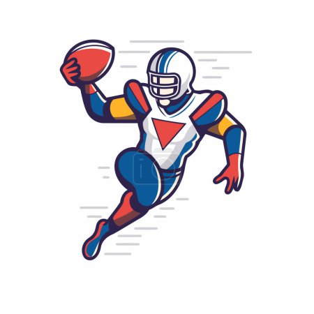 Téléchargez les illustrations : Joueur de football américain avec ballon. Illustration vectorielle en style dessin animé sur fond blanc. - en licence libre de droit