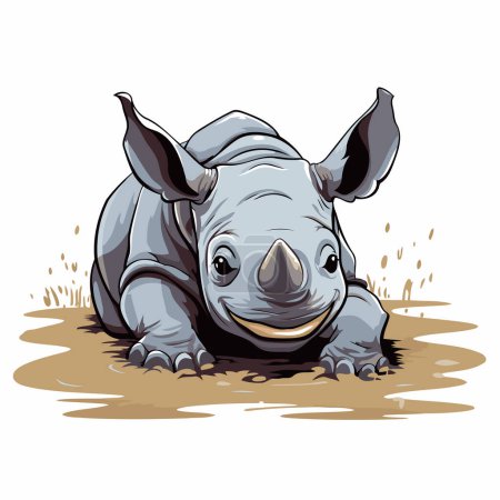 Ilustración de Lindo rinoceronte aislado sobre fondo blanco. Ilustración vectorial. - Imagen libre de derechos
