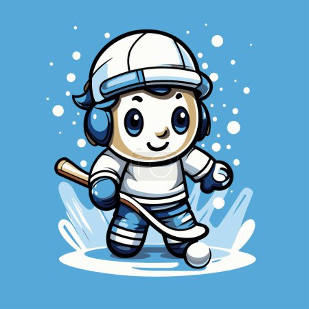 Cute astronaut boy with a baseball bat and helmet. Vector illustration.