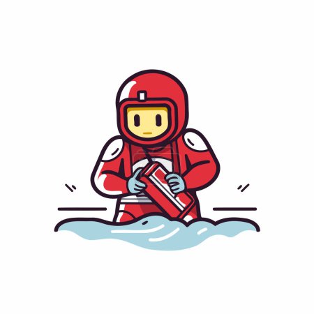 Illustration for Astronaut holding a tube of water. Vector illustration in cartoon style - Royalty Free Image