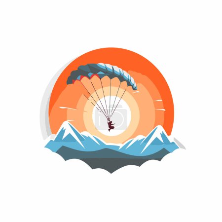Illustration for Paraglider flying in the sky. Paraglider on a background of mountains. Vector illustration - Royalty Free Image