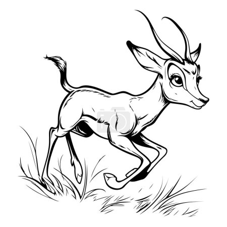 Téléchargez les illustrations : Illustration en noir et blanc d'une gazelle ou d'une antilope. - en licence libre de droit