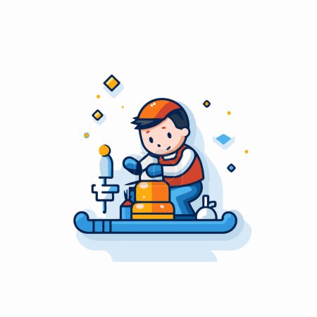 Illustration for Winter sports. snowboarding. sledding. skiing. Vector line icon. - Royalty Free Image