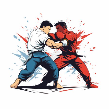 Kampfkunst. Zwei Karate-Kämpfer im Einsatz. Vektorillustration