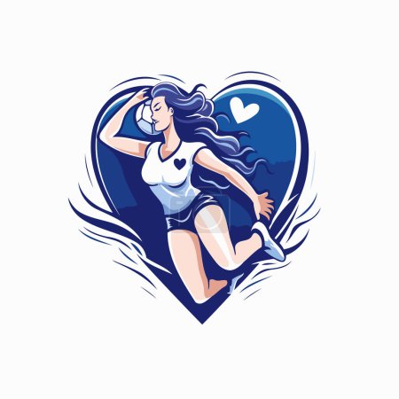 Illustration for Vector illustration of a woman in sportswear running with a heart in the background - Royalty Free Image