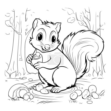 Téléchargez les illustrations : Joli écureuil dans la forêt. Illustration vectorielle pour livre à colorier. - en licence libre de droit