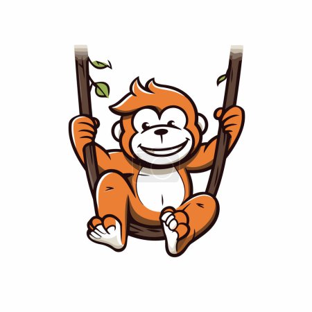 Vector illustration of a cute cartoon orangutan sitting on a swing