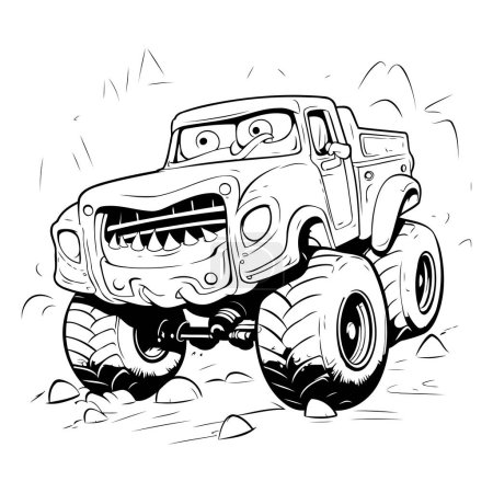 Illustration for Cartoon monster truck. Black and white vector illustration for coloring book. - Royalty Free Image