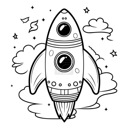 Ilustración de Cohete espacial con luna y estrellas. libro para colorear para niños. ilustración vectorial - Imagen libre de derechos