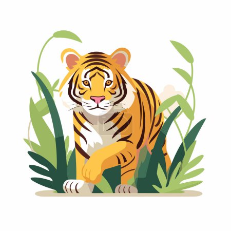 Illustration for Tiger in the jungle. Vector illustration in cartoon style isolated on white background. - Royalty Free Image