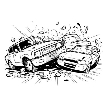 Ilustración de Choque de coche. Ilustración vectorial de una colisión de automóviles en la carretera. - Imagen libre de derechos
