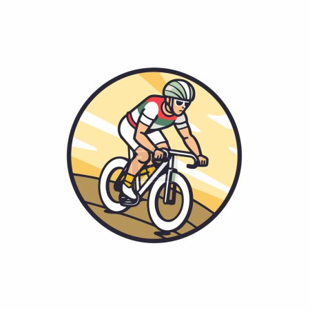 Illustration for Mountain biker cycling round icon. Vector illustration in retro style. - Royalty Free Image