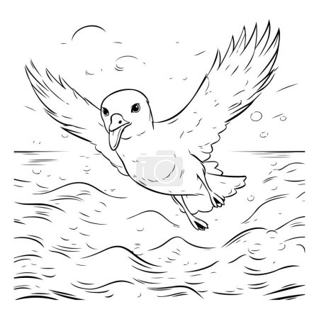 Téléchargez les illustrations : Mouette volante. Illustration vectorielle en noir et blanc. - en licence libre de droit