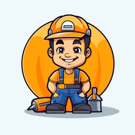 Illustration for Cute cartoon construction worker with helmet and tools vector illustration graphic design - Royalty Free Image