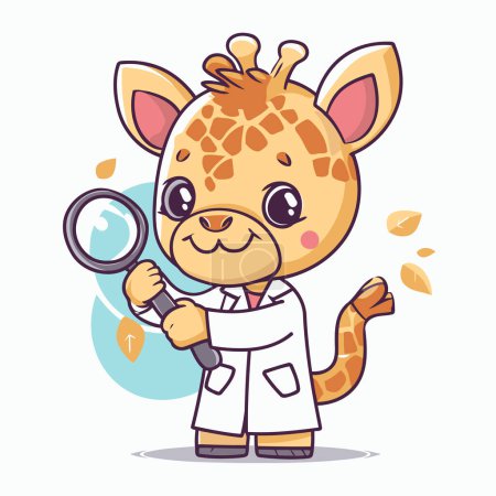 Illustration for Cute giraffe doctor with magnifying glass. Vector illustration. - Royalty Free Image