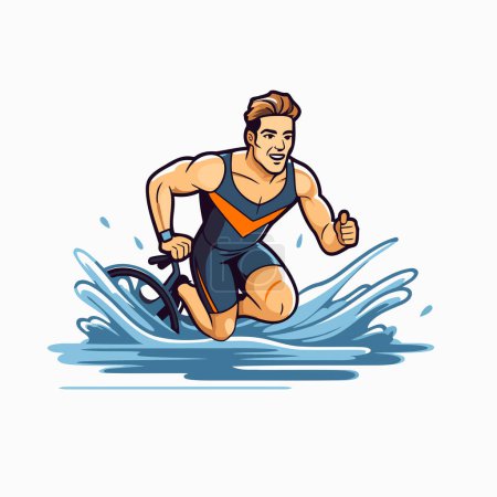 Ilustración de Ilustración vectorial de un hombre en traje de baño montado en una bicicleta acuática - Imagen libre de derechos