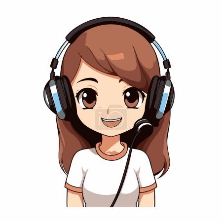 Illustration for Cute girl listening music with headphones over white background. colorful design. vector illustration - Royalty Free Image