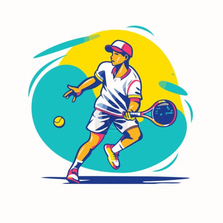 Ilustración de Tenis jugador de acción de dibujos animados vector gráfico deporte. Jugador de tenis. - Imagen libre de derechos