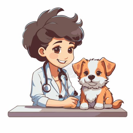 Illustration for Veterinarian with a dog in the vet clinic. Vector illustration - Royalty Free Image
