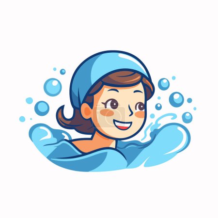 Téléchargez les illustrations : Illustration vectorielle d'un garçon dans une casquette nageant dans la piscine. - en licence libre de droit