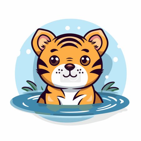 Illustration for Cute tiger in water. Vector illustration of a cartoon character. - Royalty Free Image