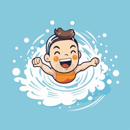 Ilustración de Lindo chico de dibujos animados nadando en la piscina. ilustración vectorial. eps10 - Imagen libre de derechos